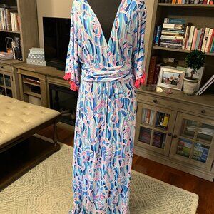 Lilly Pulitzer XL Parigi Maxi Dress In Skim Blue Reel Nauti